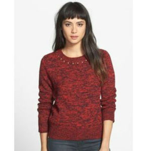 SANCTUARY Marled Stud Faux Leather Elbow Sweater S